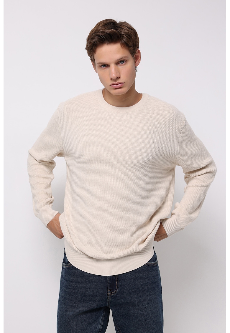 Pulover de bumbac cu decolteu rotund