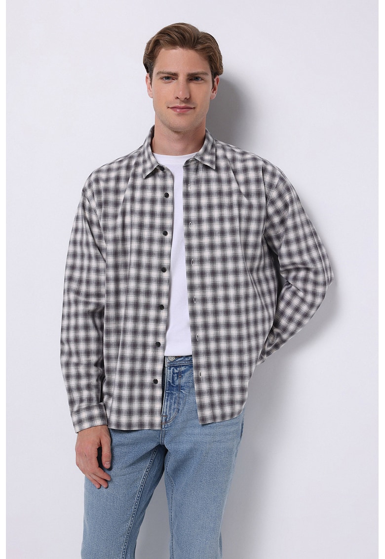 Camasa in carouri cu maneci lungi - Alb/Gri antracit