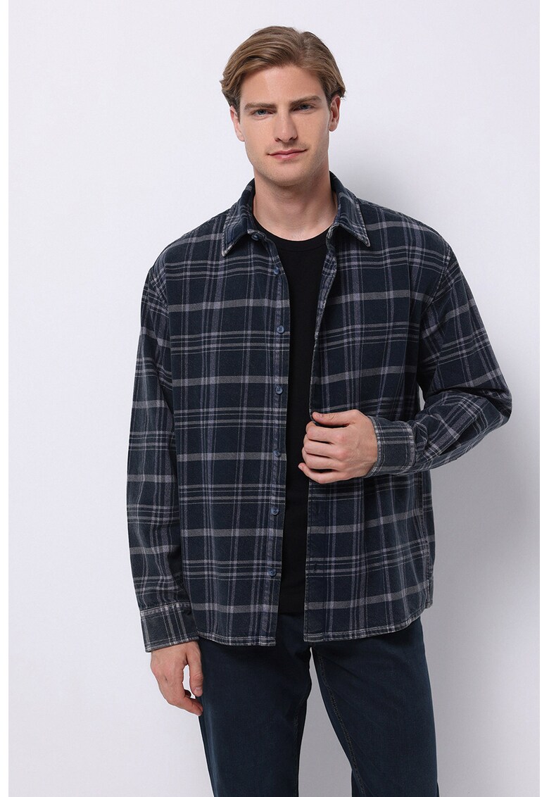 Camasa de bumbac cu model in carouri - Alb/Albastru ultramarin