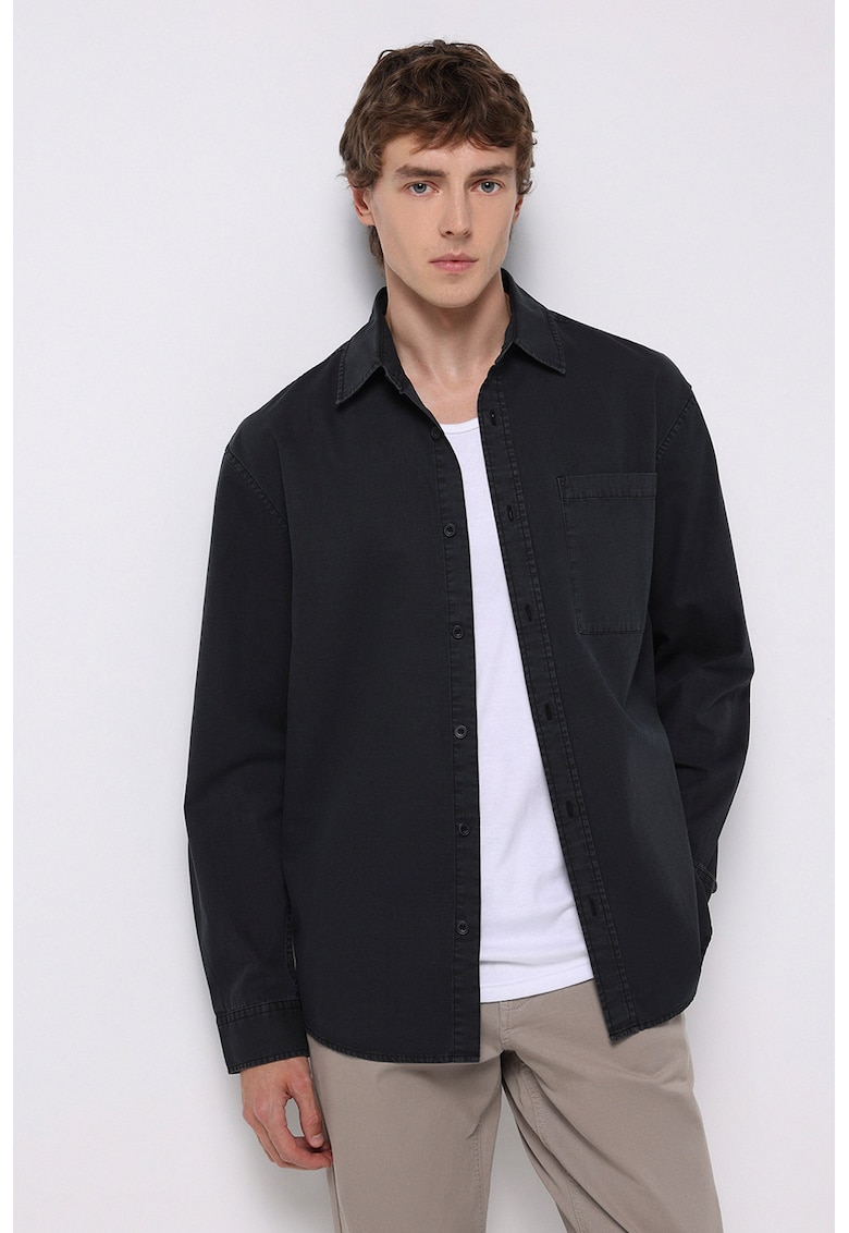 Camasa relaxed fit cu buzunar pe piept - Negru