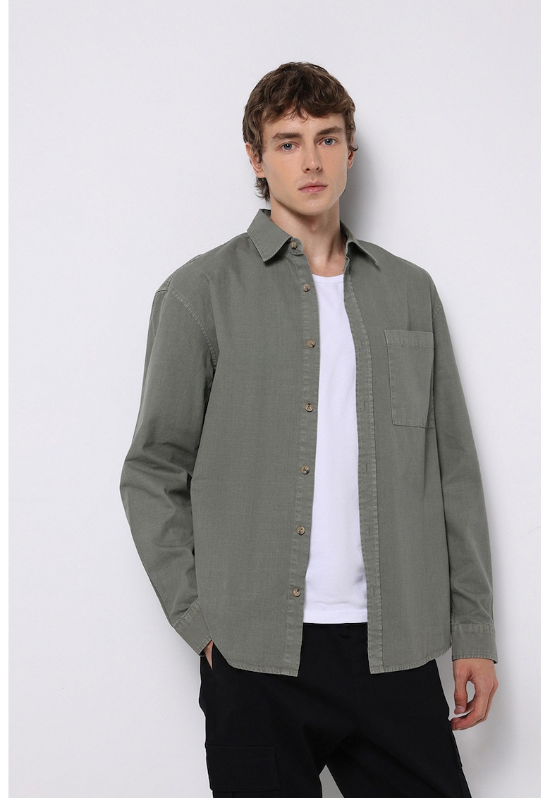 Camasa relaxed fit cu buzunar pe piept - Kaki