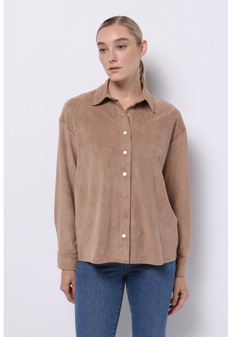 Camasa regular fit de piele intoarsa ecologica - Maro deschis