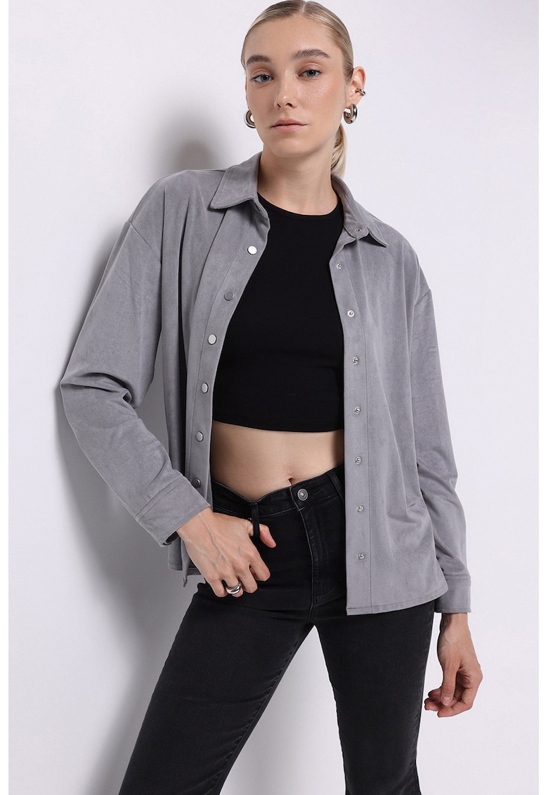 Camasa regular fit de piele intoarsa ecologica - Gri