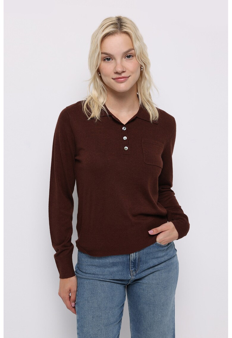 Pulover polo cu buzunar pe piept - Maro inchis