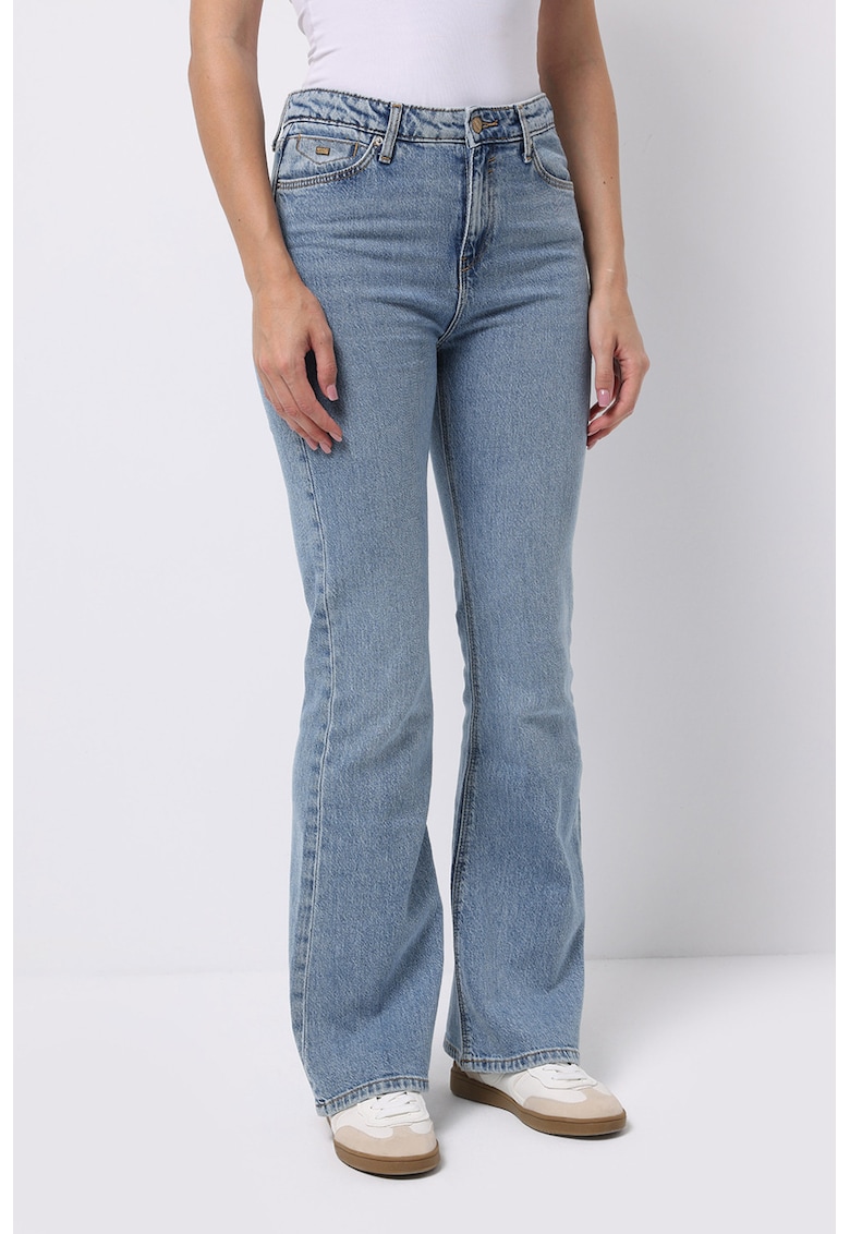 Blugi evazati cu talie inalta - Albastru deschis melange