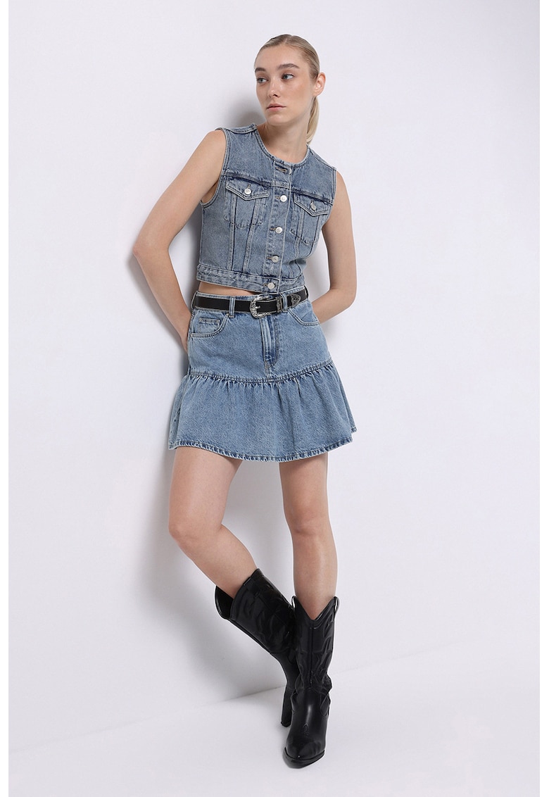Fusta de denim cu terminatie cu volan