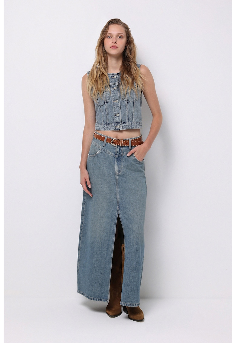 Fusta maxi de denim cu slit frontal Fusta maxi de denim cu slit frontal