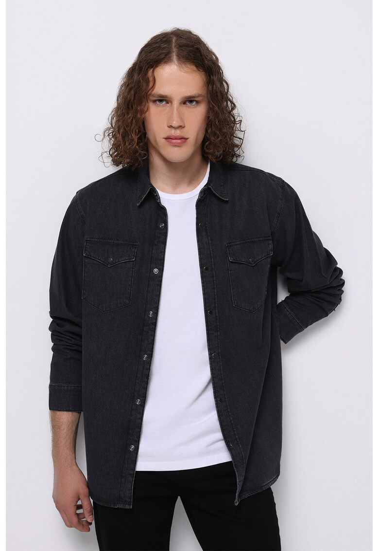 Jacheta din denim cu buzunare pe piept - Negru stins