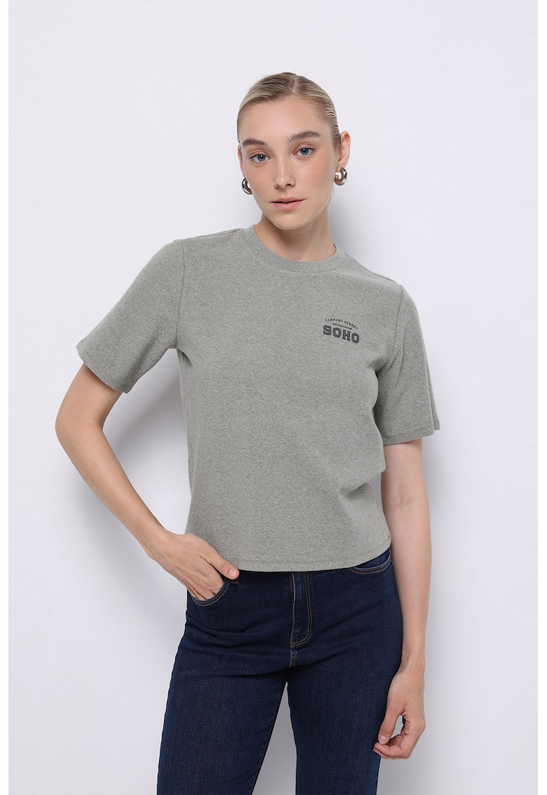 Tricou din amestec de bumbac cu decolteu la baza gatului - Verde pal