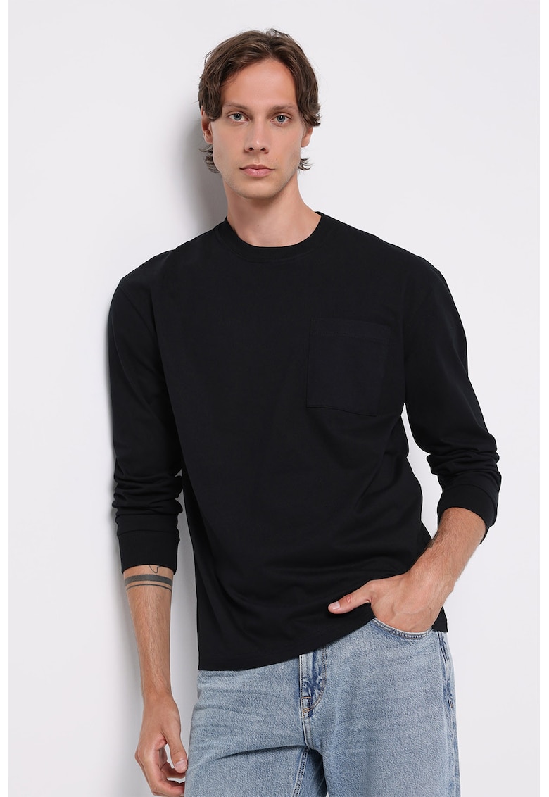 Bluza de bumbac cu buzunar pe piept