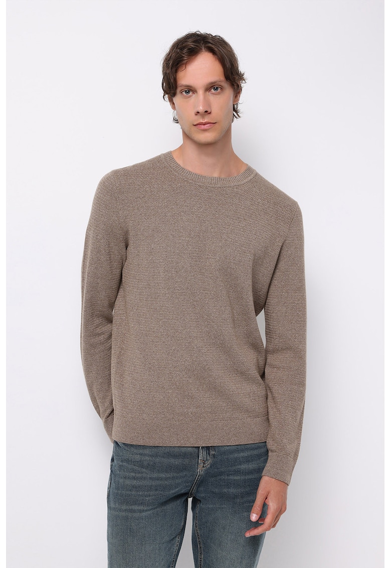 Pulover din bumbac cu decolteu la baza gatului