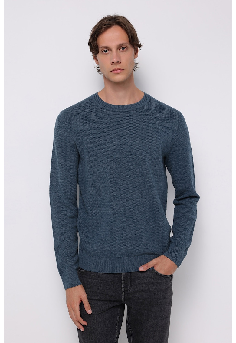 Pulover din bumbac cu decolteu la baza gatului