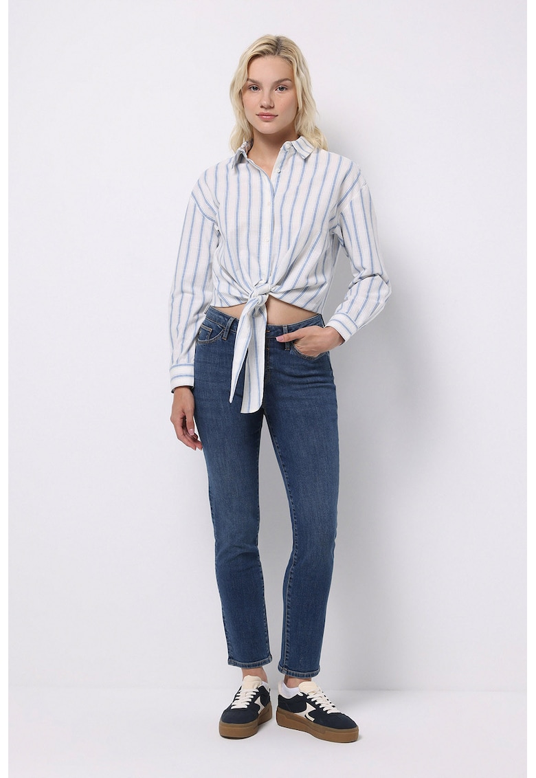 Blugi crop cu talie inalta - Bleumarin