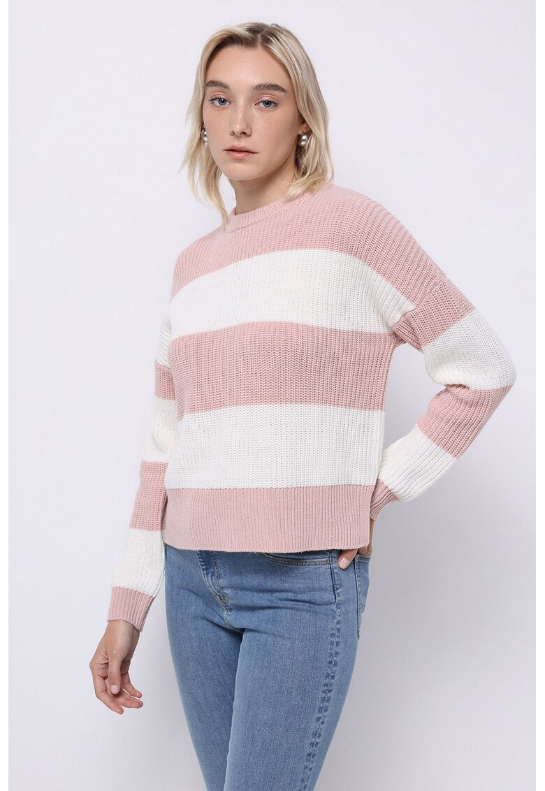 Pulover cu maneci cazute - Roz pastel/Alb murdar