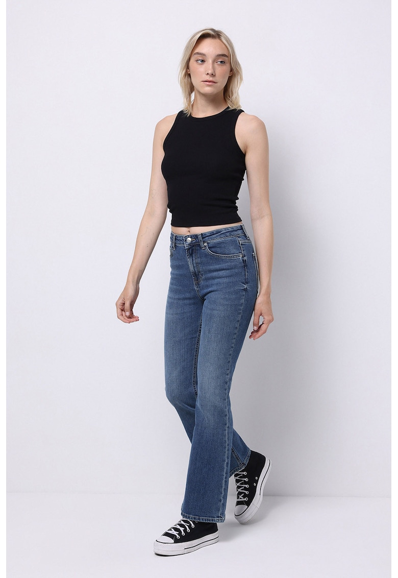 Blugi bootcut cu talie inalta - Albastru inchis