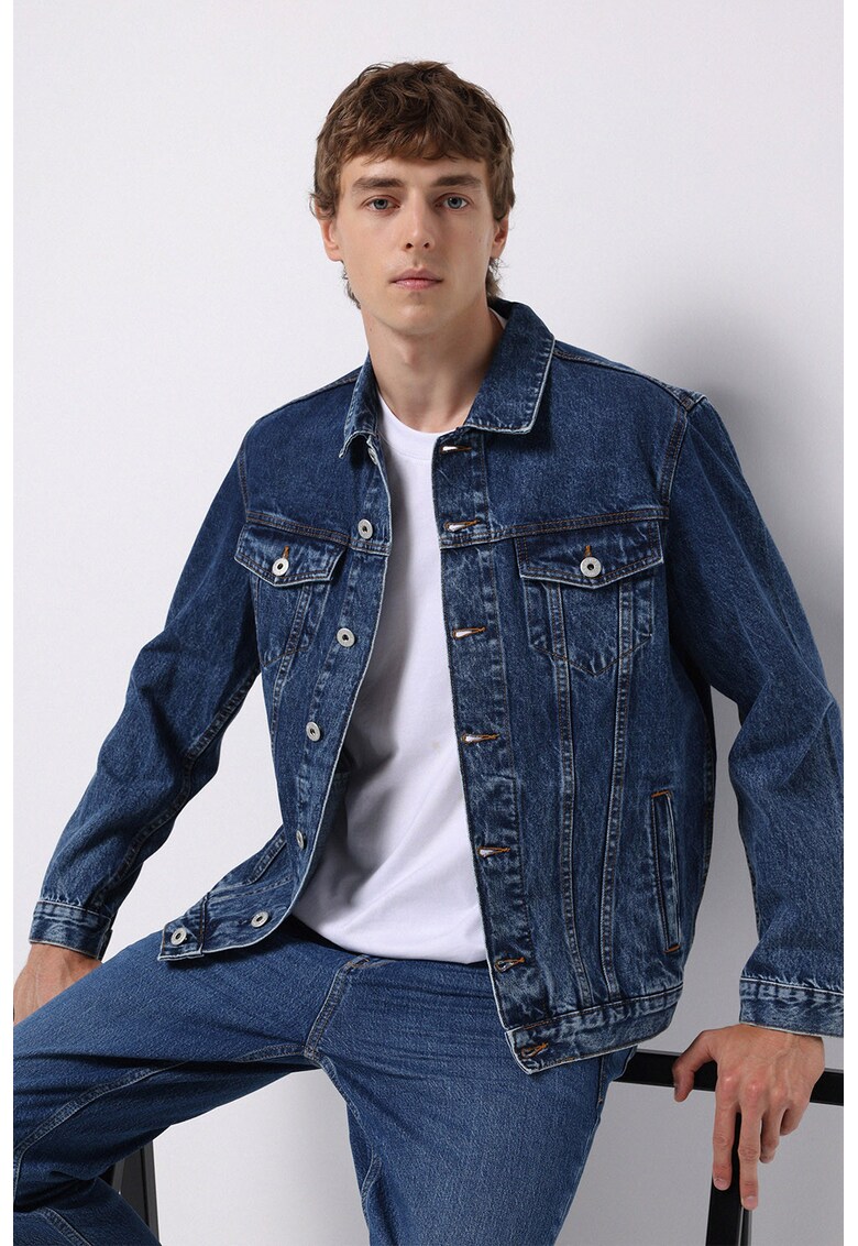 Jacheta din denim cu nasturi - Albastru inchis