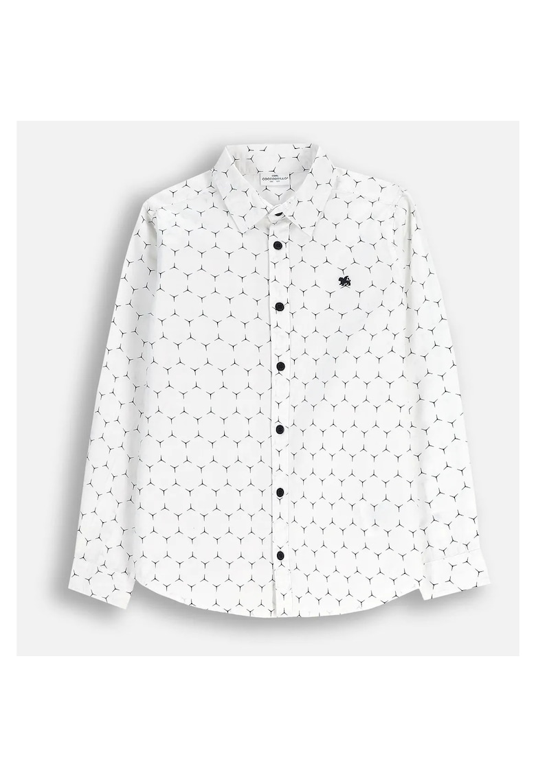 Camasa eleganta broderie geometrica - alb - bumbac - pentru baieti