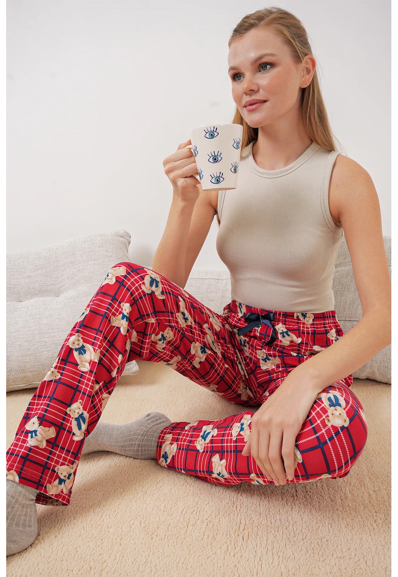 Pantaloni de pijama - model cu talie medie - rosu - poliester