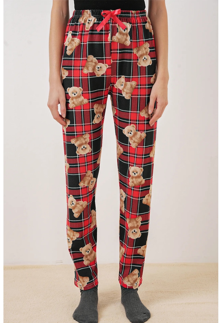 Pantaloni de pijama  poliester/elastan - model cu ursuleti - rosu -