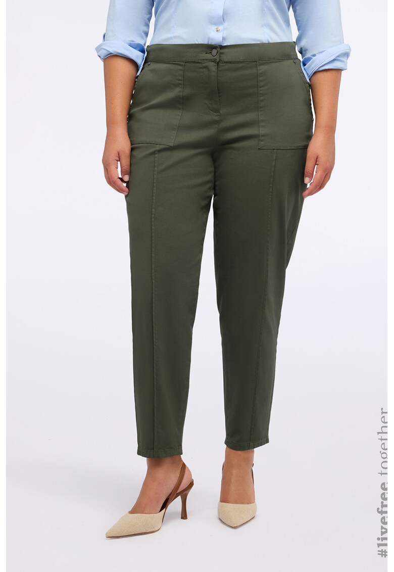 Pantaloni cu buzunare oblice supradimensionate - Verde inchis