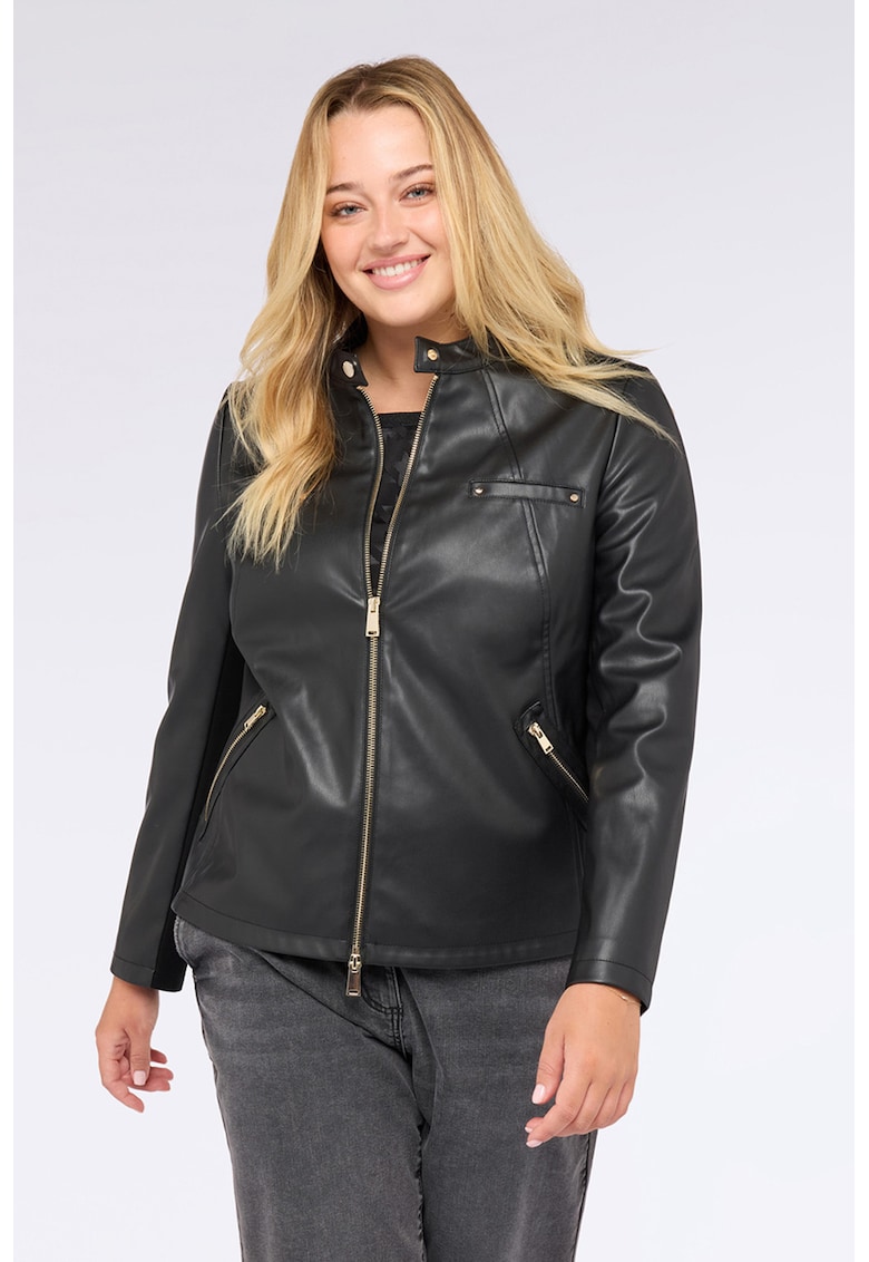 Jacheta din piele ecologica cu buzunare oblice