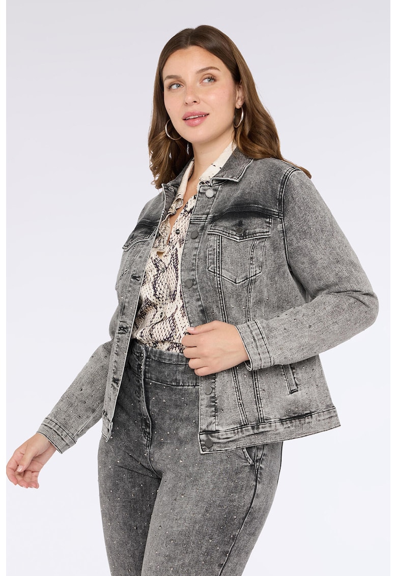 Jacheta din denim cu aplicatii din strasuri