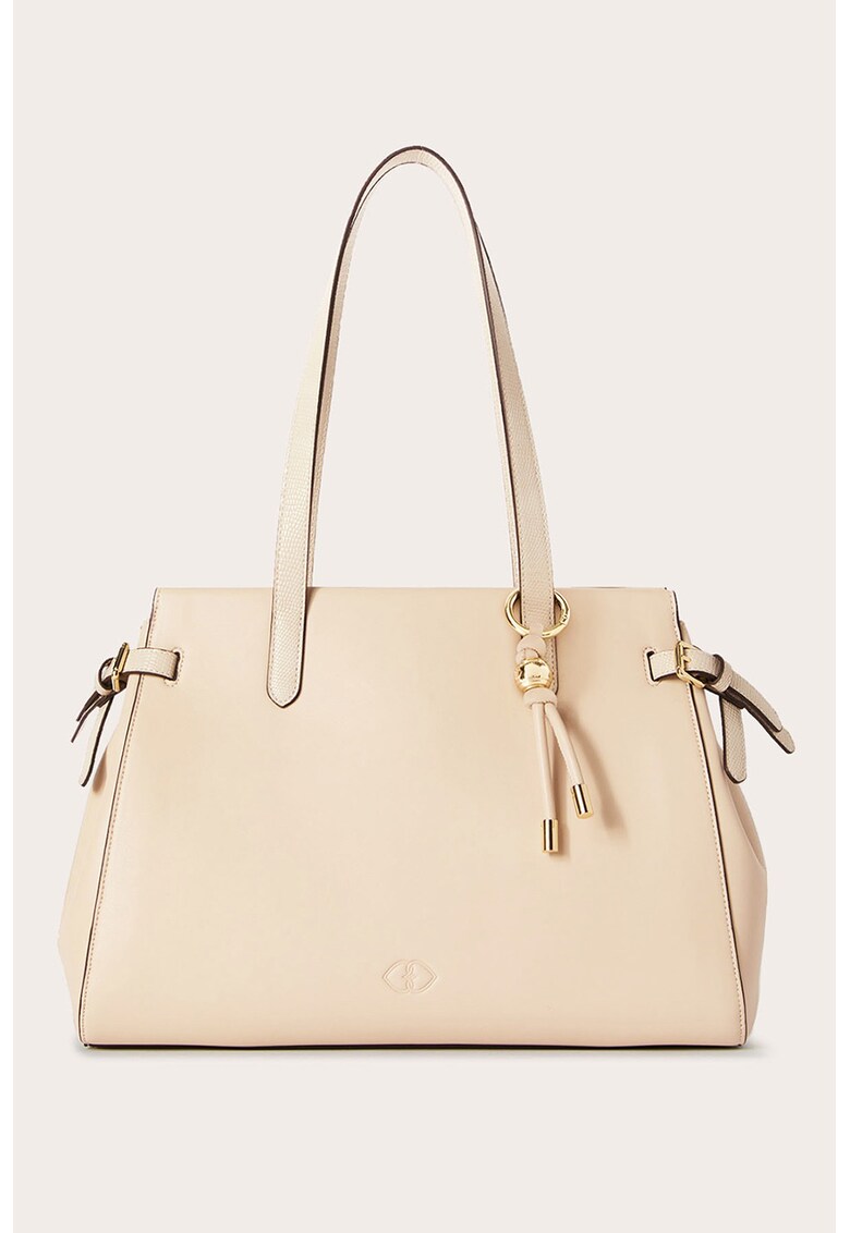 Geanta din piele ecologica cu bareta de umar - Bej deschis