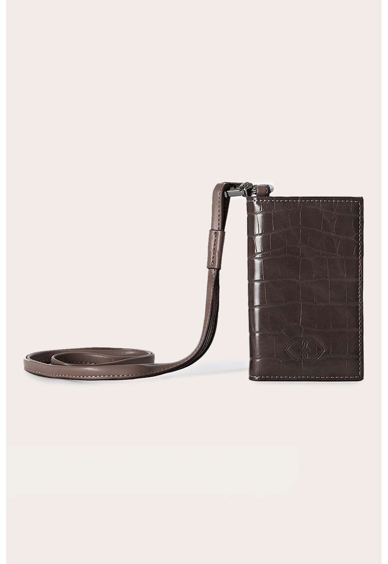 Portofel din piele ecologica cu model de piele de crocodil - Maro taupe