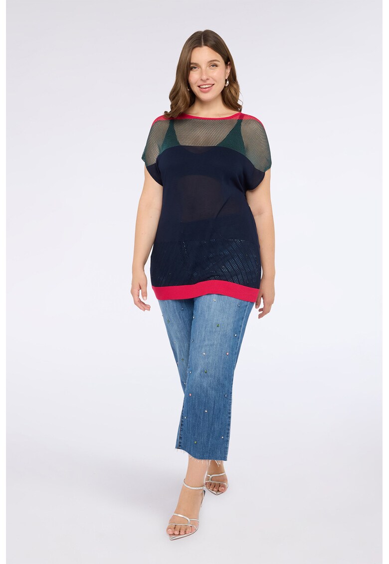 Bluza semi-transparenta cu maneci scurte - Negru/Rosu vermillion