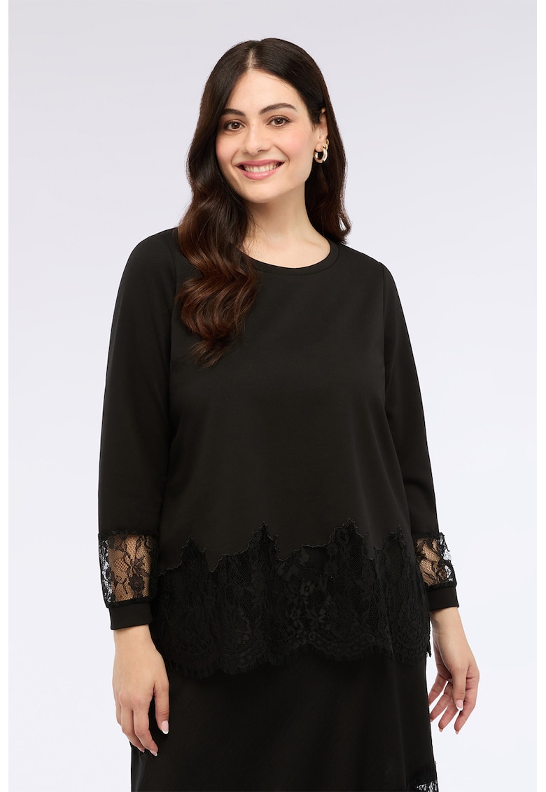Bluza cu decolteu rotund si insertii de dantela