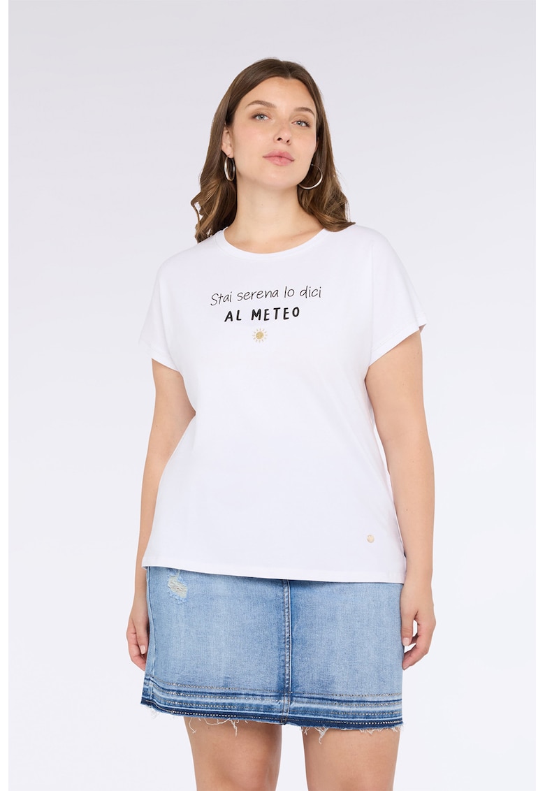 Tricou cu imprimeu text - din amestec de bumbac - Alb/Negru
