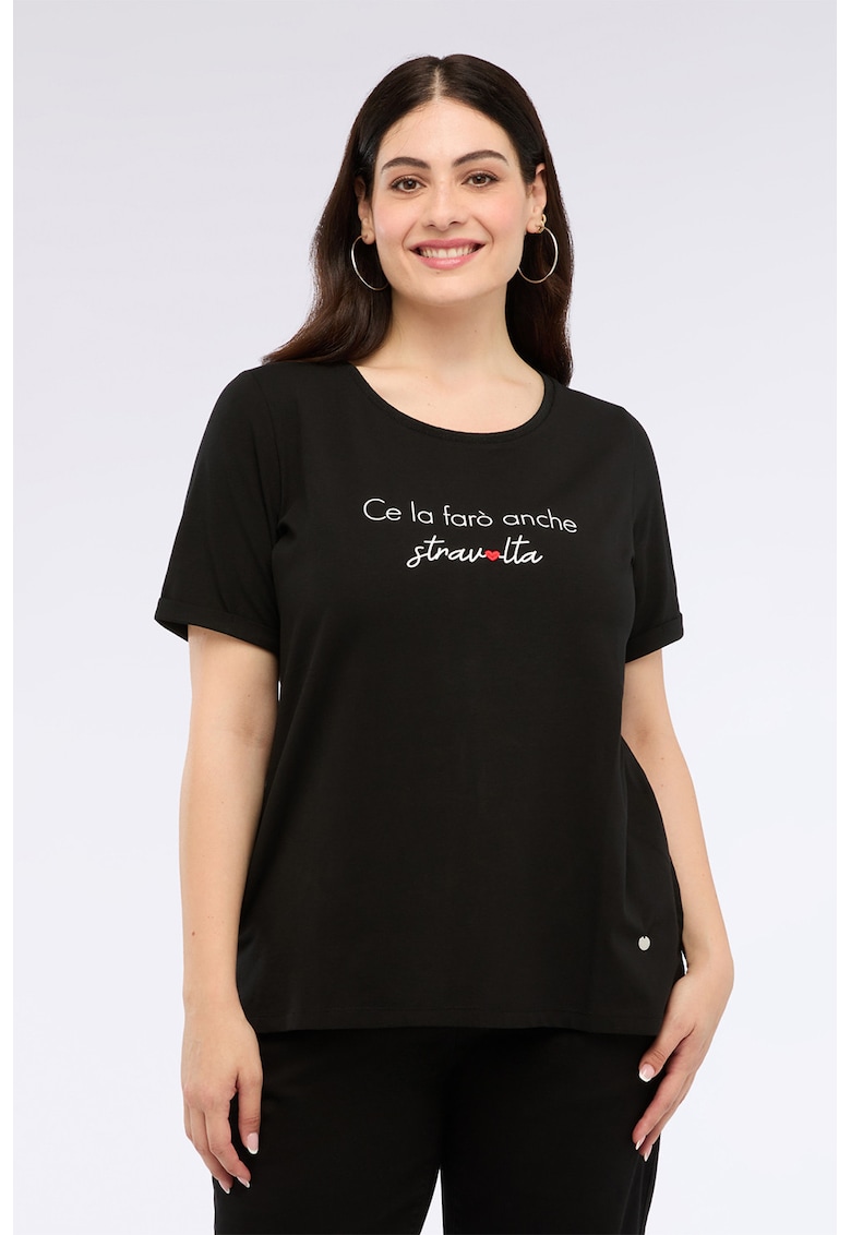 Tricou cu text si decolteu rotund - Rosu/Alb/Negru