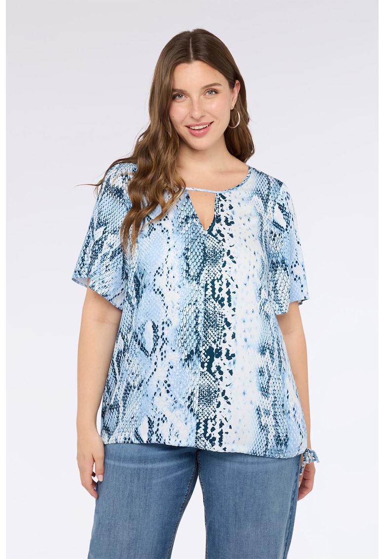 Bluza cu animal print si decupaj frontal - Albastru pastel/Albastru lavanda