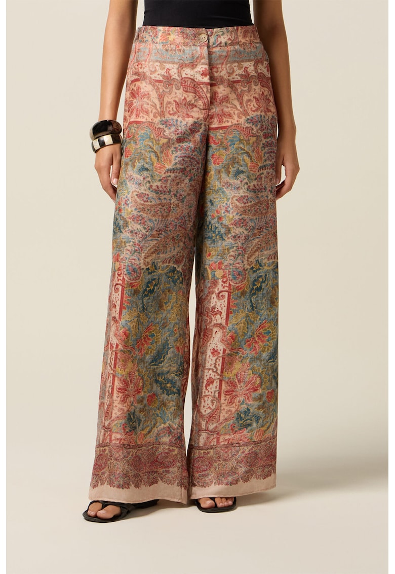 Pantaloni ampli cu model si talie inalta