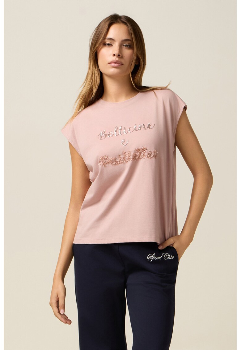 Tricou cu text - Roz prafuit