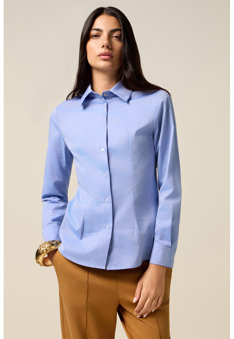 Camasa uni de bumbac cu maneci lungi - Albastru lavanda