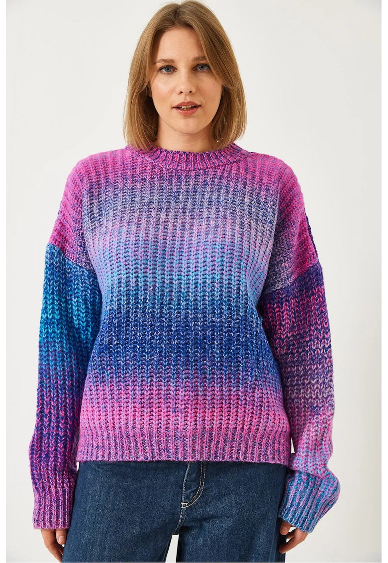 Pulover dama guler rotund - poliester/elastan - multicolor - Pulover dama guler rotund - poliester/elastan - multicolor -