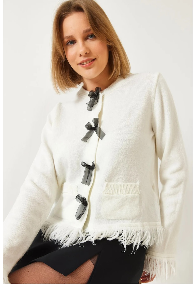 Pulover dama -  acril/poliester - model cu fundite - crem -