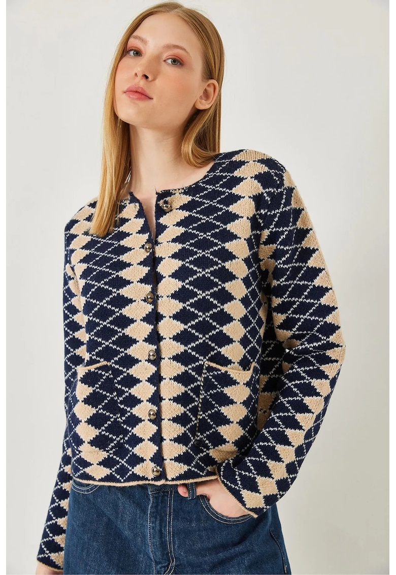 Pulover dama - HiCCUP - acril/poliester - bleumarin/bej -