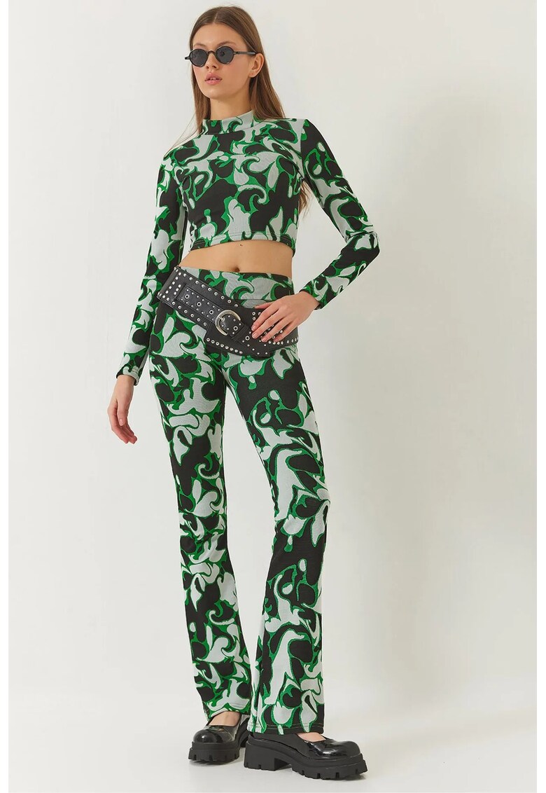 Set dama -  pulover cu guler inalt - imprimeu floral - poliester-elastan