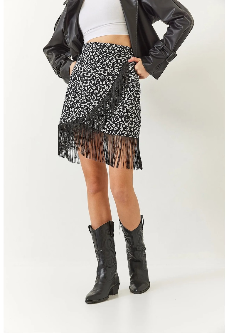 Fusta mini  cu model texturat - inchidere cu ciucure si nod - bumbac
