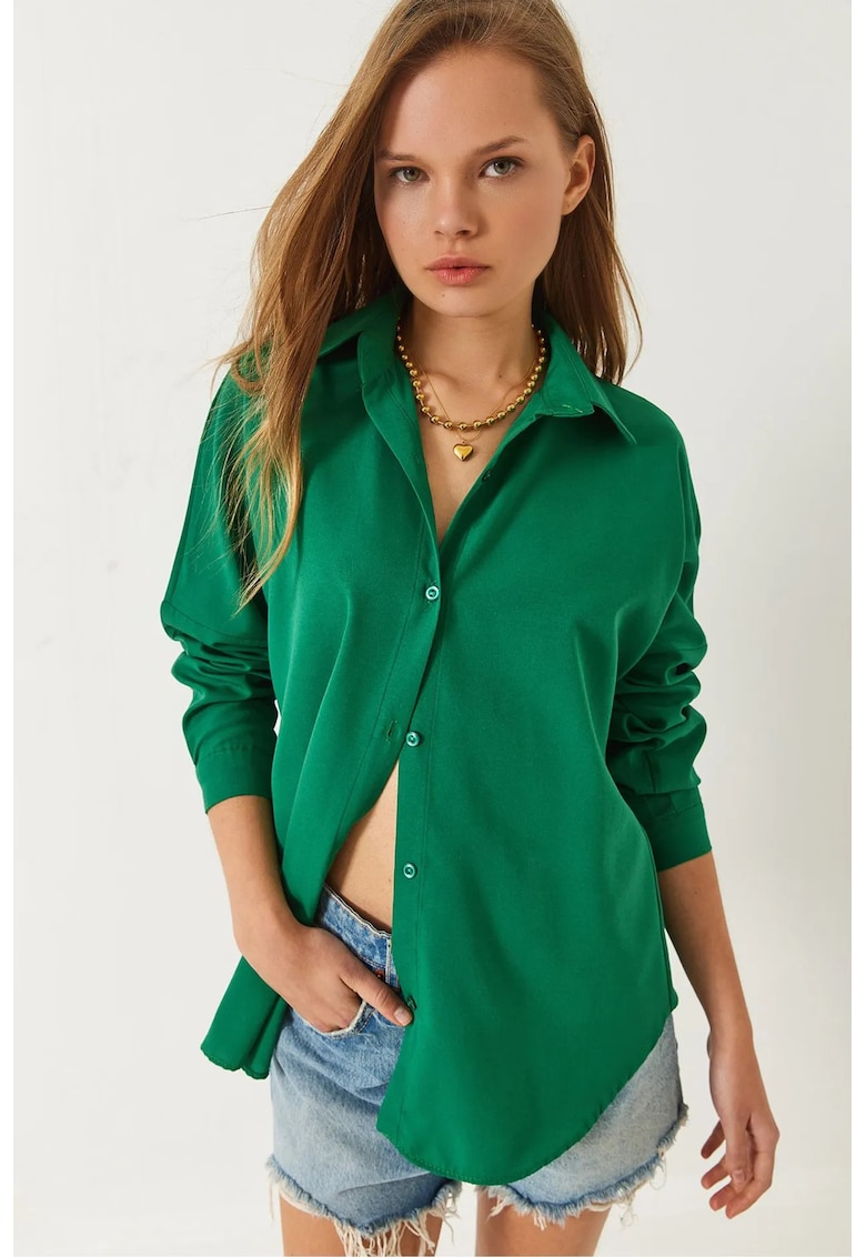 Camasa dama - HiCCUP - cu nasturi - verde - bumbac - poliester