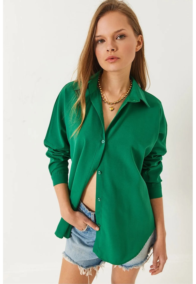 Camasa dama - cu nasturi - verde - bumbac - poliester