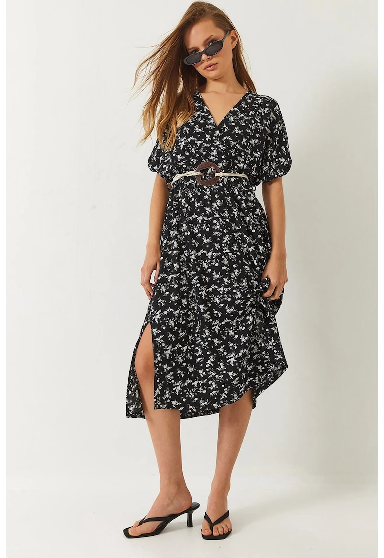 Rochie midi - decolteu in V - Negru