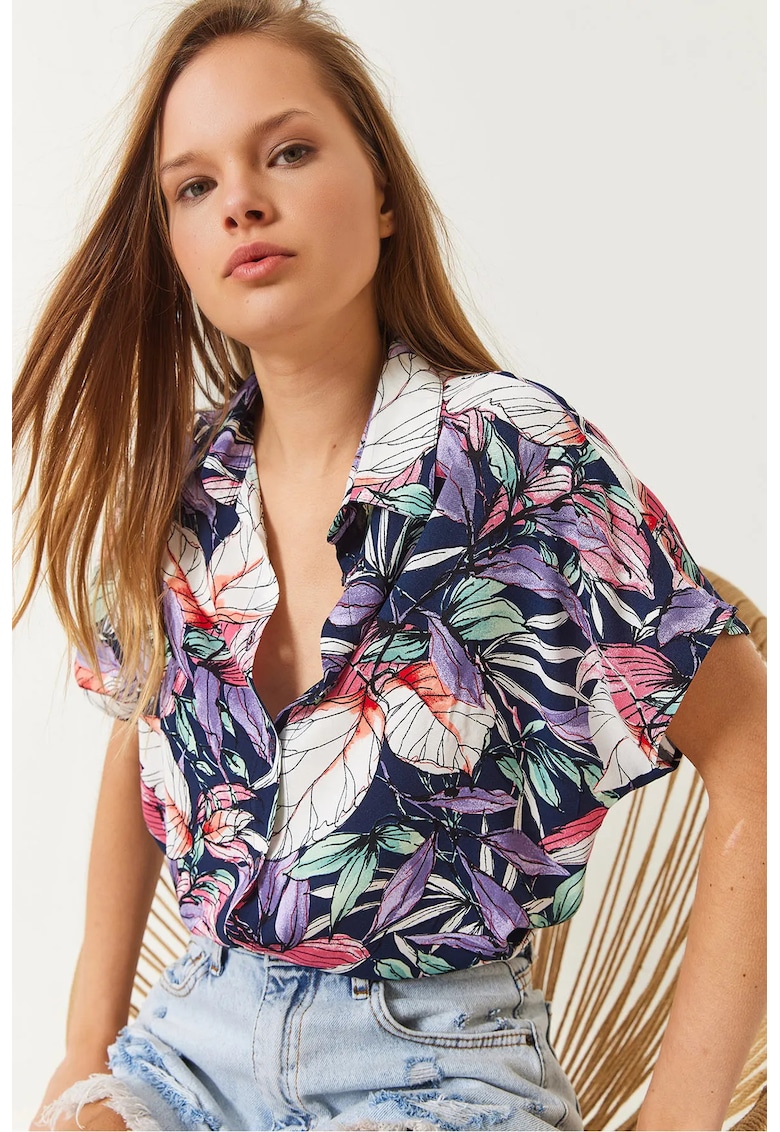 Camasa dama -  din viscoza cu imprimeu floral - violet - material moale -