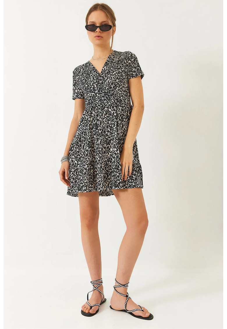 Rochie mini - HiCCUP - decolteu in V - buline - negru - poliester-elastan