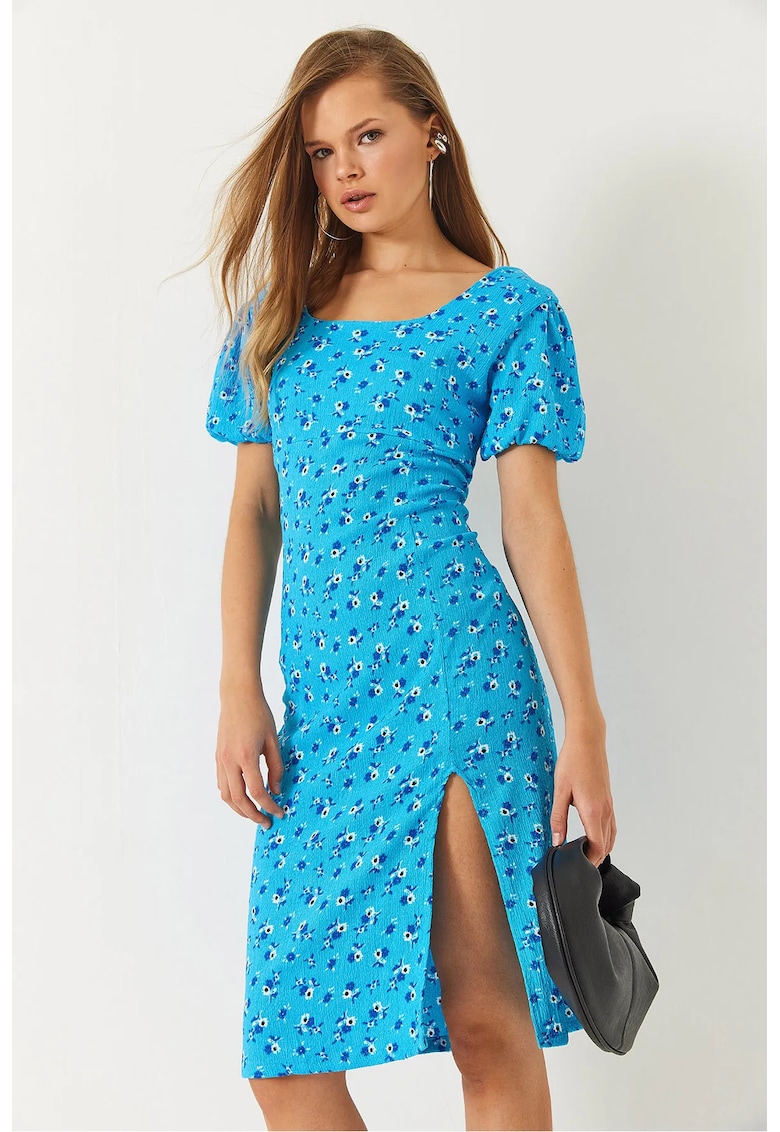 Rochie mini - HiCCUP - texturata - imprimeu floral - albastra - textil