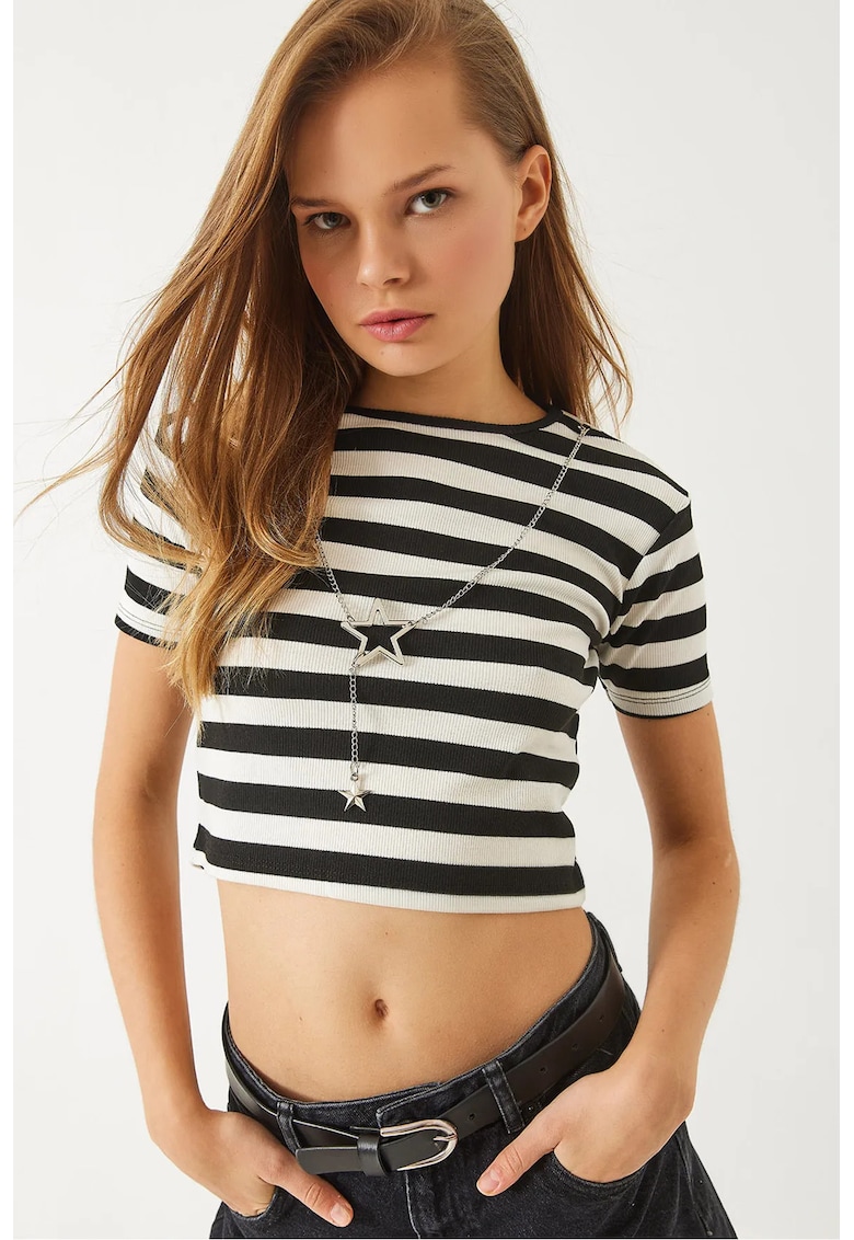 Tricou dama - Bumbac/Poliester - Negru/Alb Tricou dama - Bumbac/Poliester - Negru/Alb