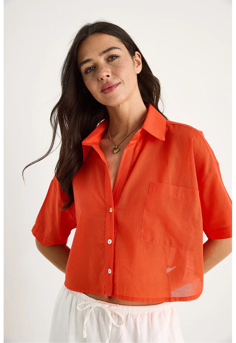 Camasa scurta din bumbac - maneci scurte - portocaliu