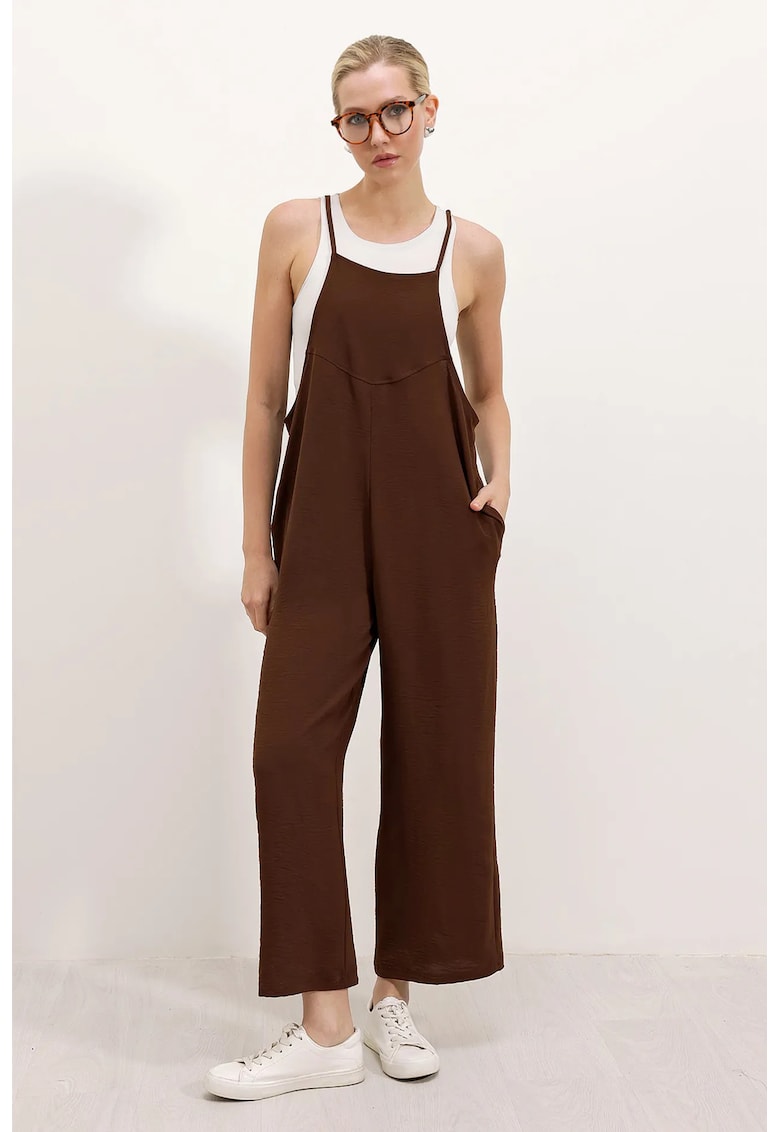 Salopeta dama BigDart - Relaxed Fit - decolteu patrat - poliester - Maro -